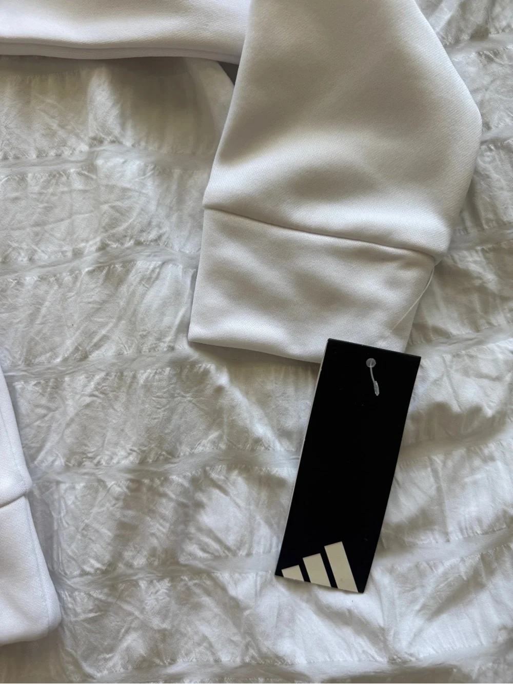 adidas White Hoodie SMALL with Black Three-Stripe Sleeve Details